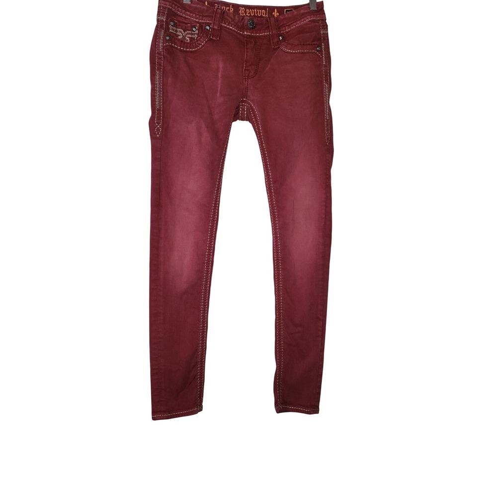 Rock Revival Ashley Skinny Jeans Embellished Pockets Burgundy Wash Size 27